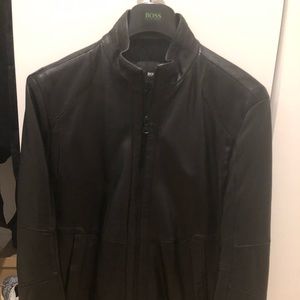 Hugo Boss Men’s Black Leather jacket sz EU46 US36R